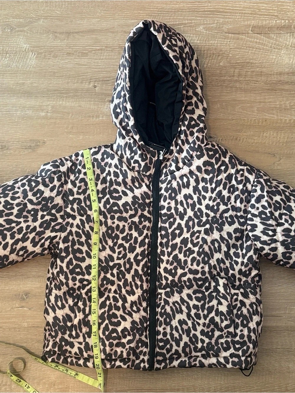 Kids Leopard Print Hooded Puffer Jacket - leopard/Black NWOT